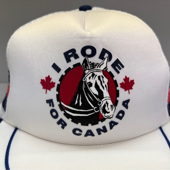 Vintage 3 Stripe I Rode For Canada White Blue Red Snap Back Trucker Mesh Foam - Picture 5 of 9